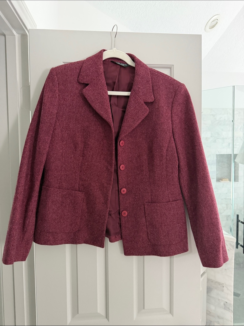 Laura Ashley Wine Red Tweed Blazer Jacket